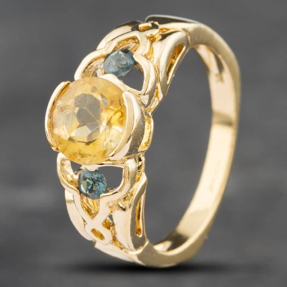 Second Hand 9ct Yellow Gold Green Tourmaline & Citrine Openwork Shoulders Dress Ring 41101669