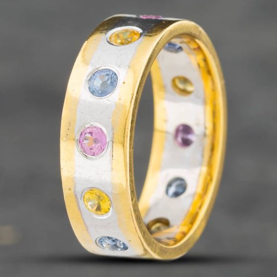Second Hand 18ct Two Colour Gold Multi-Coloured Sapphire 6mm Wedding Ring 41101728