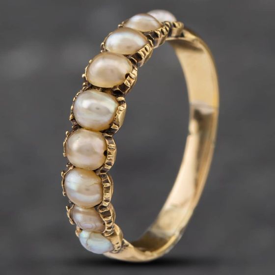 Second Hand Vintage Yellow Gold Seed Pearl Half Eternity Ring 41101789