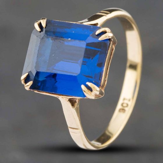 Second Hand Vintage Yellow Gold Blue Paste Oblong Dress Ring 41101794