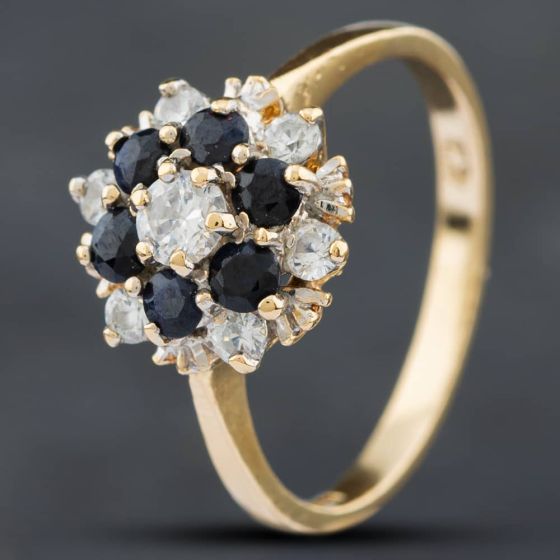Second Hand 9ct Yellow Gold Brilliant Cut Sapphire & Cubic Zirconia Cluster Ring 41101848