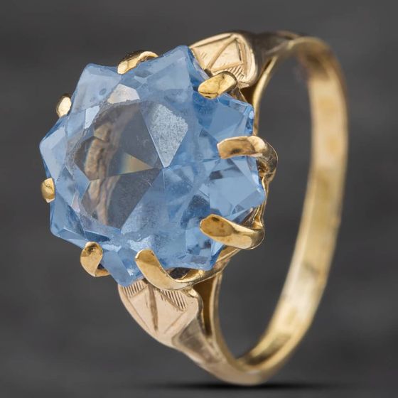 Second Hand 9ct Yellow Gold Synthetic Blue Spinel Large Solitaire Ring 41101940