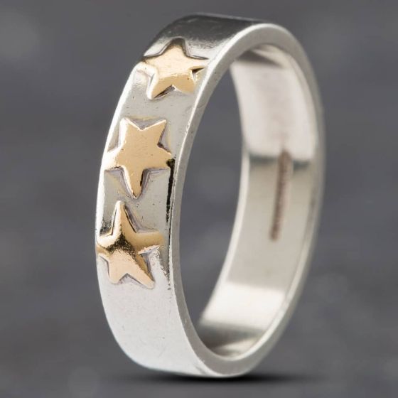 Second Hand 9ct Two Colour Gold Triple Gold Star Band Ring 41101953