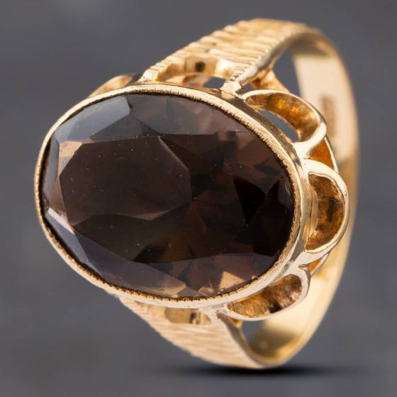 Second Hand 9ct Yellow Gold Smokey Quartz Oval Ring 41101958