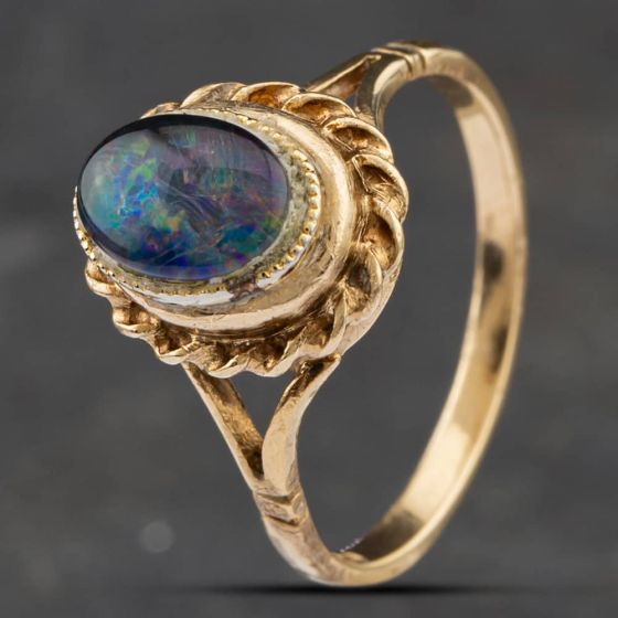 Second Hand 9ct Yellow Gold Doublet Opal Oval Dress Ring 41101974