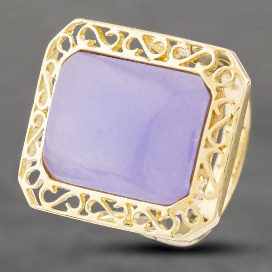 Second Hand 14ct Yellow Gold Lilac Jade Oblong Dress Ring 41102181