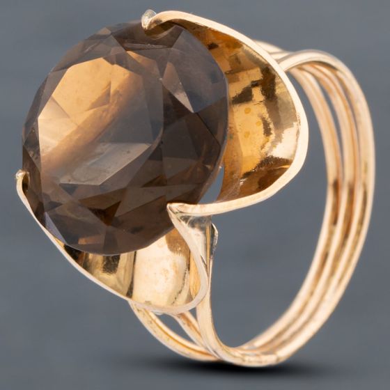 Second Hand 14ct Yellow Gold Smokey Quartz Round Dress Ring 41102287