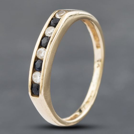 Second Hand 9ct Yellow Gold Sapphire & Cubic Zirconia Channel Set Half Eternity Ring 41102392