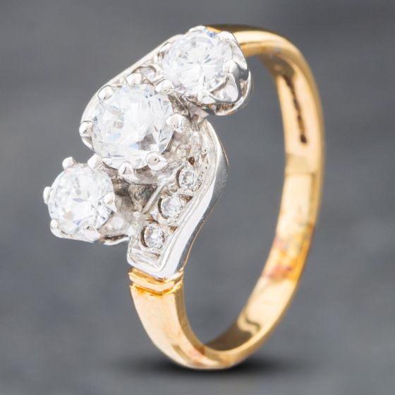 Second Hand 9ct Yellow Gold Cubic Zirconia Twist Three Stone Ring 41102464