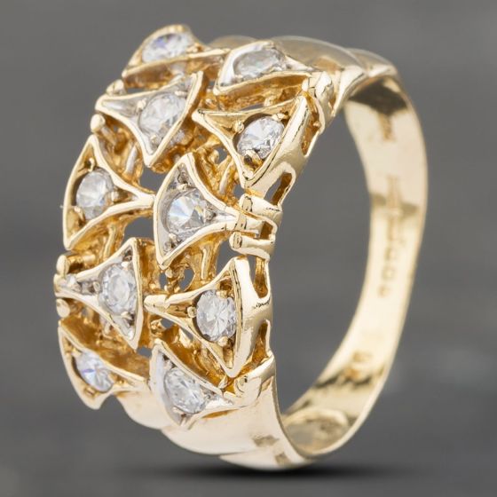 Second Hand 9ct Yellow Gold Cubic Zirconia Ornate Wide Band Ring 41102502