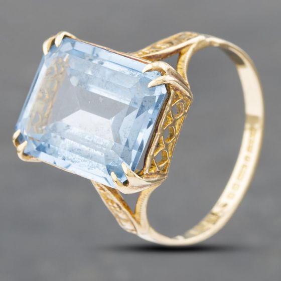Second Hand Vintage 9ct Yellow Gold Synthetic Stone Large Oblong Ring 41102530