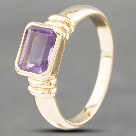 Second Hand 9ct Yellow Gold Amethyst Oblong Dress Ring 41102531