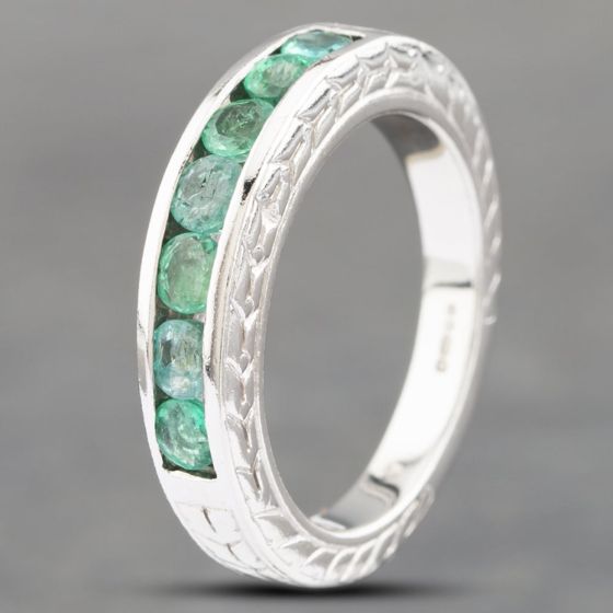 Second Hand 9ct White Gold Emerald Half Eternity Ring 41102544