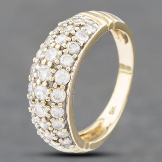 Second Hand 9ct Yellow Gold Cubic Zirconia Pave Set Three Row Ring 41102548