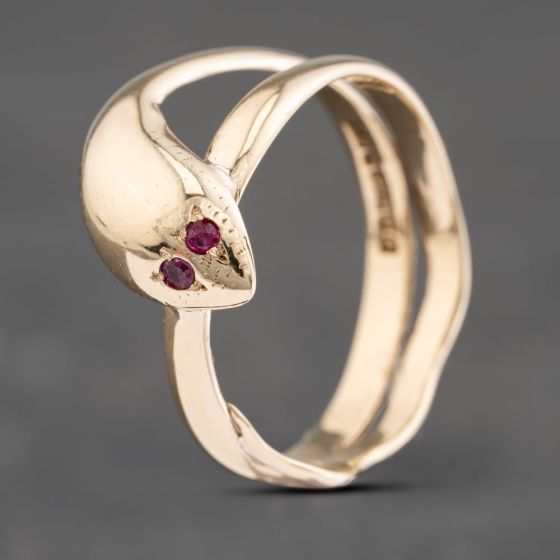 Second Hand Vintage 9ct Yellow Gold Ruby Snake Signet Ring 41102549