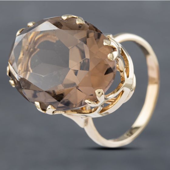 Second Hand Vintage 9ct Yellow Gold Smokey Quartz Large Oval Dress Ring 41102593