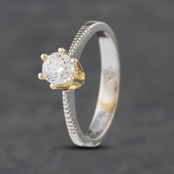 Second Hand 14ct Two Colour Gold Cubic Zirconia Solitaire Ring 41102608