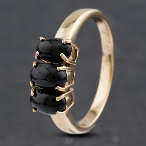 Second Hand 9ct Yellow Gold Black Star Diopside Three Stone Ring 41102669