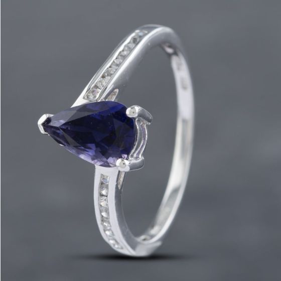 Second Hand 9ct White Gold Glass & Cubic Zirconia Shoulders Teardrop Dress Ring 41102673