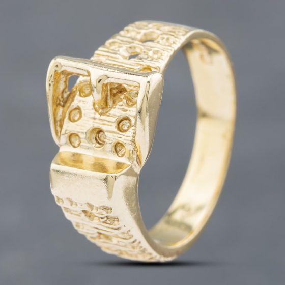 Second Hand 9ct Yellow Gold Bark Effect Buckle Ring 41102684