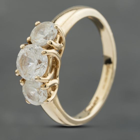 Second Hand 14ct Yellow Gold Cubic Zirconia Three Stone Ring 41102719
