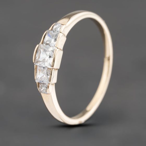 Second Hand 9ct Yellow Gold Cubic Zirconia Square Five Stone Ring 41102720