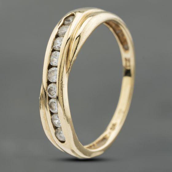 Second Hand 9ct Yellow Gold Cubic Zirconia Crossover Channel Set Half Eternity Ring 41102722