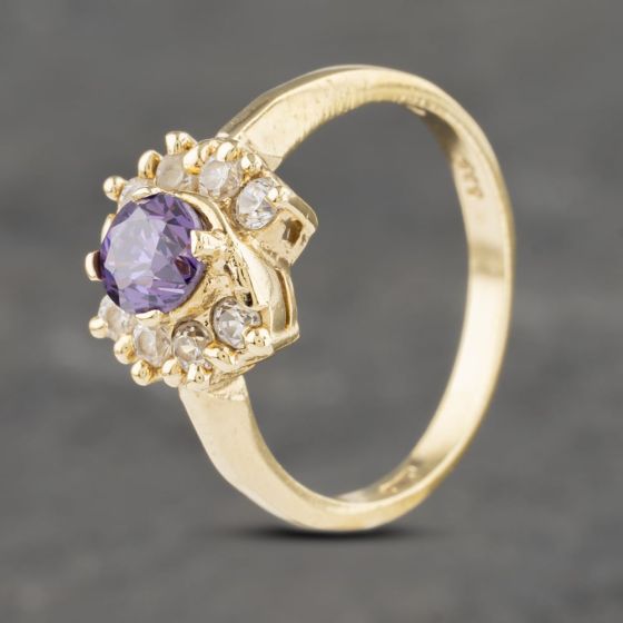 Second Hand 9ct Yellow Gold Amethyst & Cubic Zirconia Cluster Ring 41102731