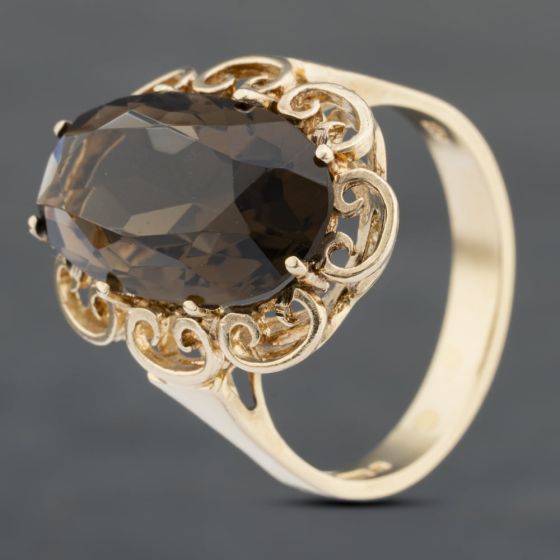Second Hand Vintage Yellow Gold Synthetic Quartz Large Oval Filigree Dress Ring 41102774
