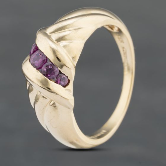 Second Hand 14ct Yellow Gold Ruby Twist Shoulders Design Five Stone Ring 41102784