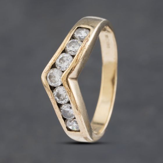 Second Hand 9ct Yellow Gold Cubic Zirconia Channel Set Half Wishbone Ring 41102914