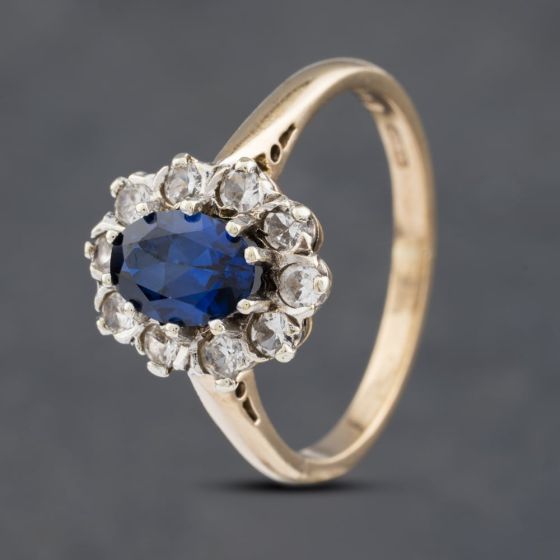 Second Hand 9ct Yellow Gold Synthetic Sapphire & Spinel Cluster Ring 41102918