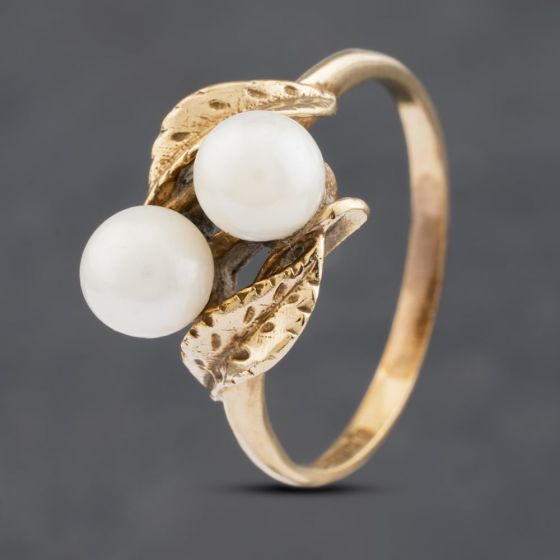 Second Hand 9ct Yellow Gold Cultured Pearl Two Stone Ring 41102924