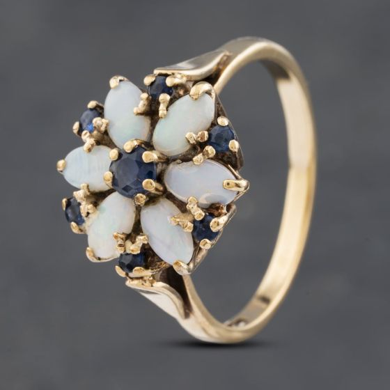 Second Hand 9ct Yellow Gold Sapphire & Opal Cluster Ring 41102930