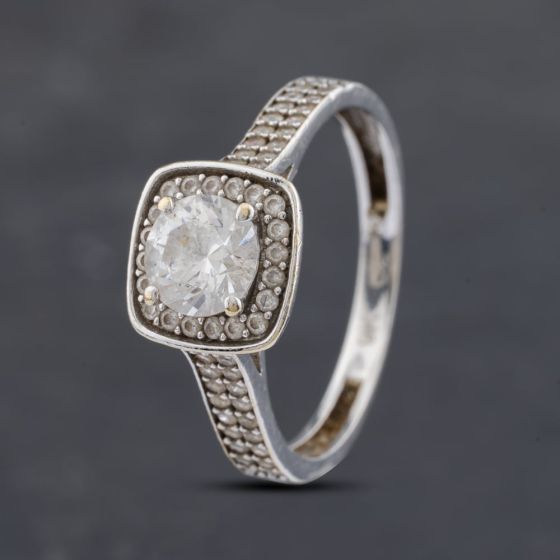 Second Hand 9ct White Gold Cubic Zirconia Halo Cluster Ring 41102953