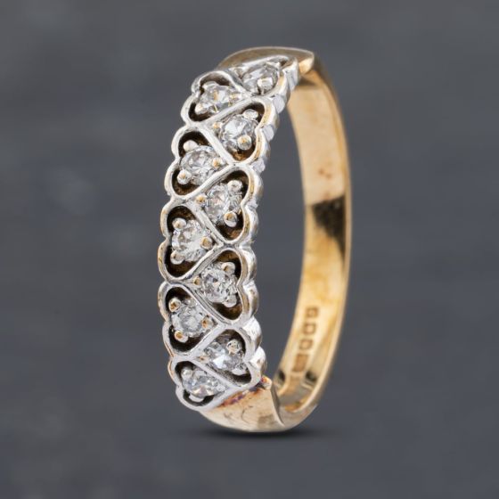 Second Hand 9ct Yellow Gold Cubic Zirconia Hearts Design Two Row Ring 41102960