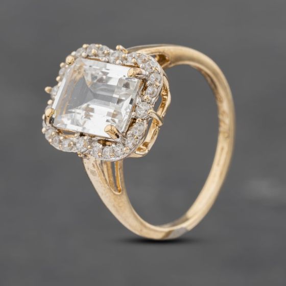 Second Hand 9ct Yellow Gold White Beryl & Spinels Oblong Cluster Ring 41103019