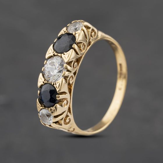 Second Hand 9ct Yellow Gold Sapphire & Cubic Zirconia Five Stone Ring 41103049