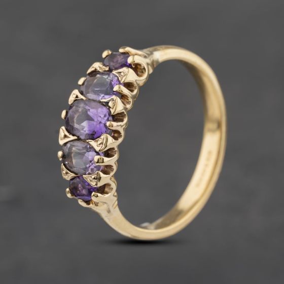 Second Hand 9ct Yellow Gold Amethyst Five Stone Ring 41103055
