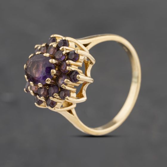 Second Hand 9ct Yellow Gold Amethyst Cluster Ring 41103058