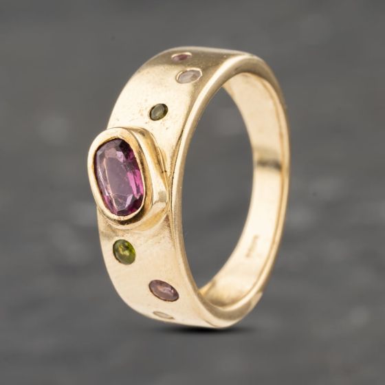 Second Hand 9ct Yellow Gold Tourmaline & Pink Tourmaline Rubover Dress Ring 41103106