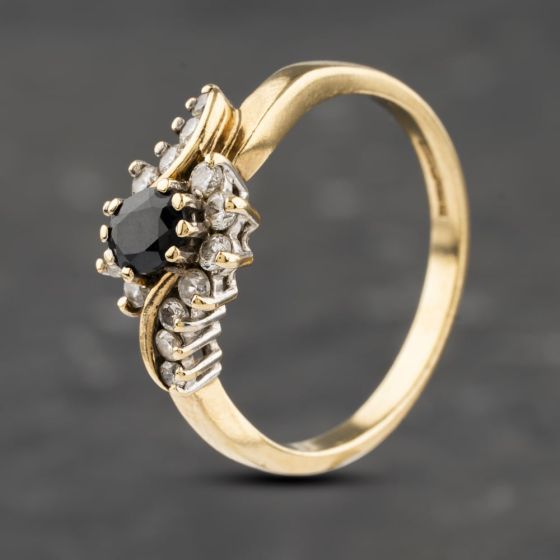 Second Hand 9ct Yellow Gold Sapphire & Cubic Zirconia Twist Cluster Ring 41103112