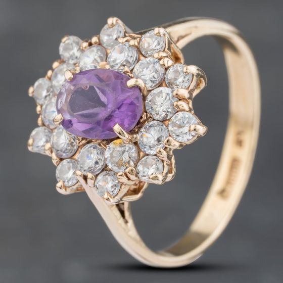 Second Hand 9ct Yellow Gold Amethyst & Cubic Zirconia Cluster Ring 41103171