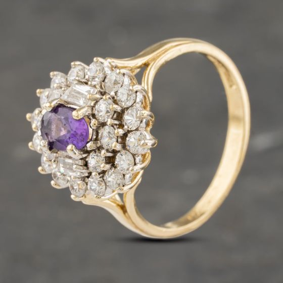 Second Hand 9ct Yellow Gold Amethyst & Cubic Zirconia Tier Cluster Ring 41103195