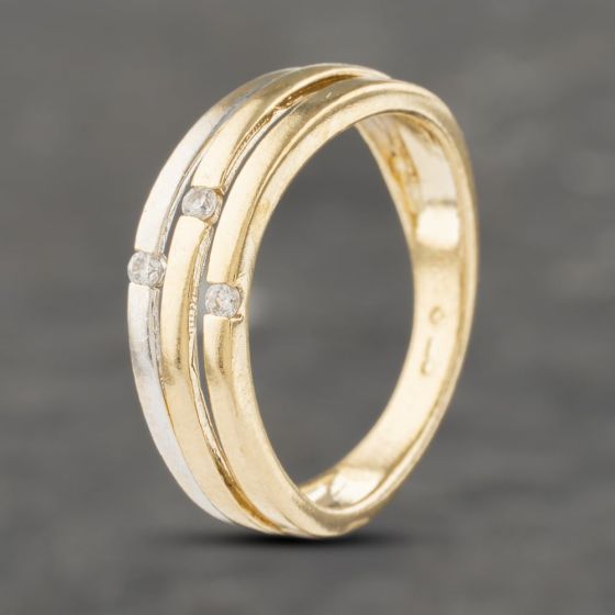 Second Hand 9ct Two Colour Gold Cubic Zirconia Three Row Band Ring 41103235