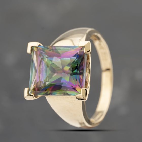 Second Hand 14ct Yellow Gold Mystic Topaz Oblong Dress Ring 41103249