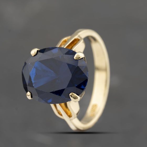 Second Hand 14ct Yellow Gold Synthetic Blue Spinel Oval Dress Ring 41103263