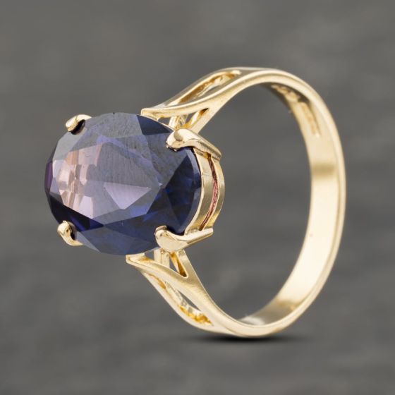 Second Hand 9ct Yellow Gold Colour Changing Sythetic Sapphire Oval Dress Ring 41103264