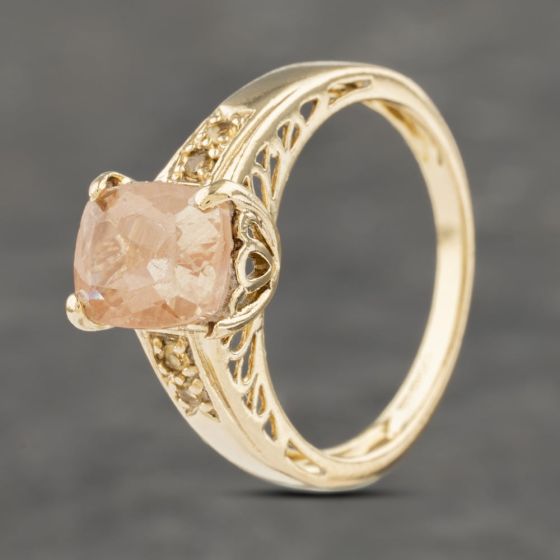 Second Hand 9ct Yellow Gold Andesine & White Quartz Set Shoulders Oblong Dress Ring 41103268