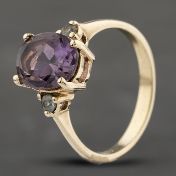 Second Hand 9ct Yellow Gold Amethyst & Aquamarine Oval Dress Ring 41103286